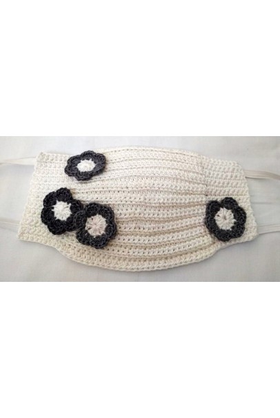 Happy Threads Handmade Crochet Cotton Masks with Floral Motifs- White & Black